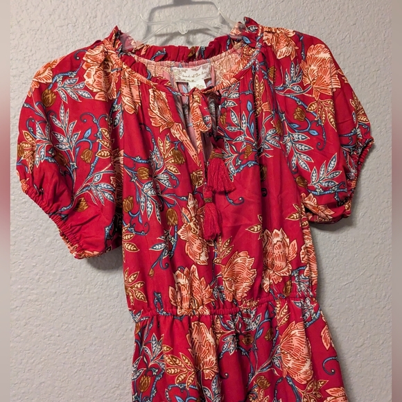 NWT Band Of The Free Connie Garnet Blush Boho Red Tiered Dress Tassels Sz. XS - Picture 7 of 12